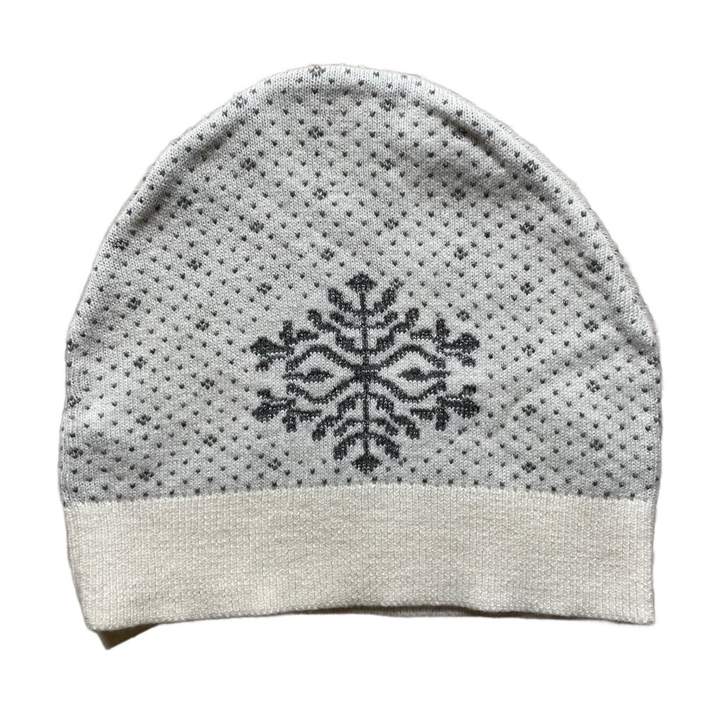 Talbots Silver Metallic Snowflake Knit Beaning Winter Hat NWT